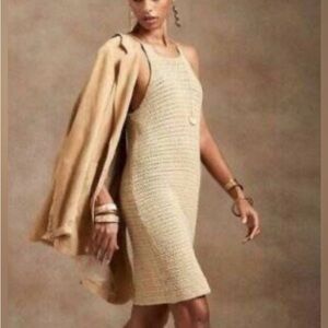 Banana Republic Elegant Tan Sleeveless Crochet Dress